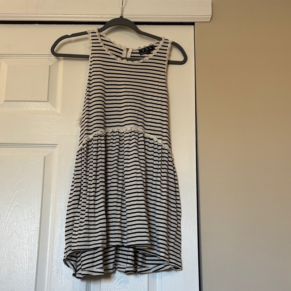 POL Black & White Striped Sleeveless Tunic